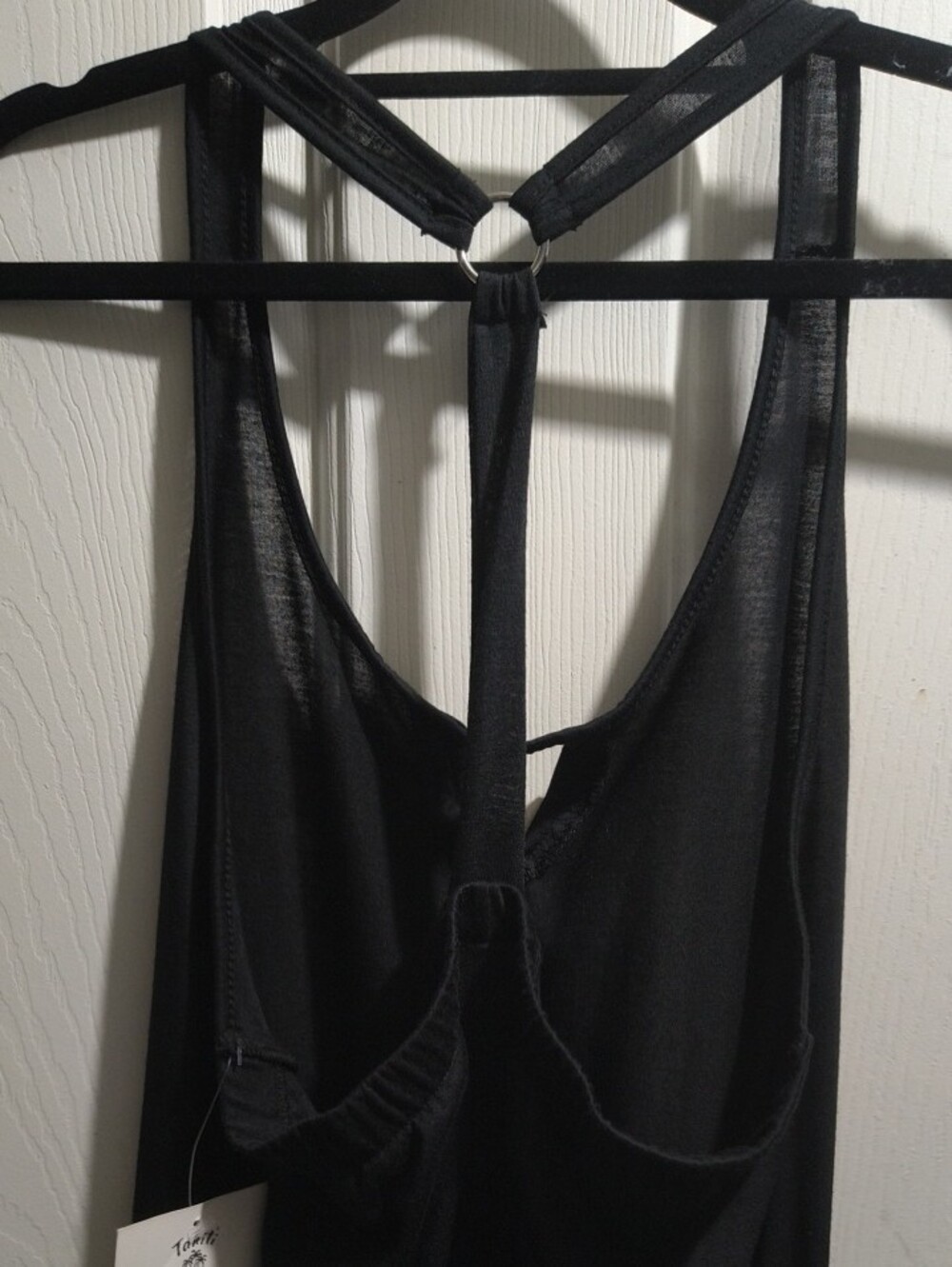 Sleek Black High-Low Slip Dress with Racerback - Picture 3 of 5